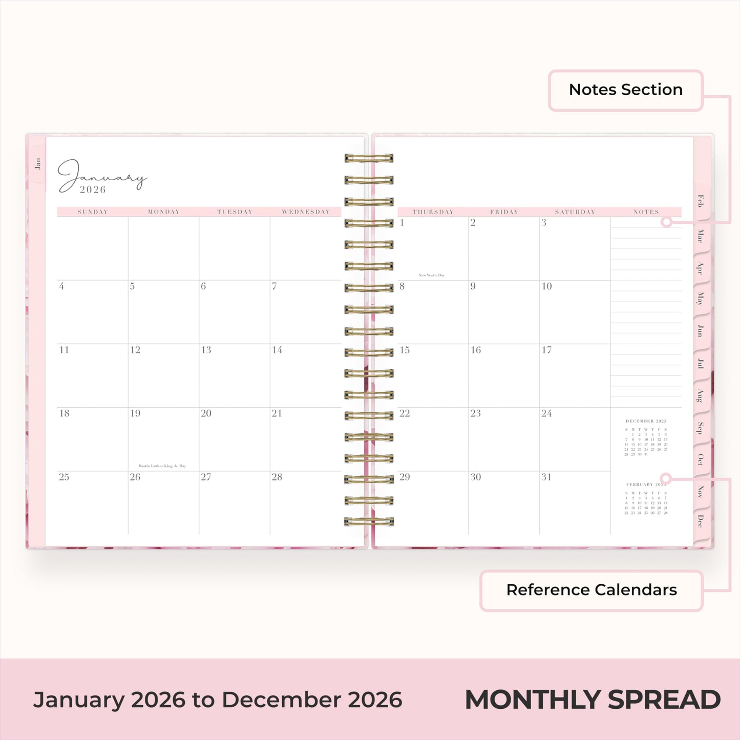 Blue Sky Rachel Parcell 2026 Daily and Monthly Planner Calendar, January 2026 - December 2026, 7" x 9", Hard Cover, Durable Twin Wire Binding, Laminated Tabs, Storage Pocket, Stickers, Peony