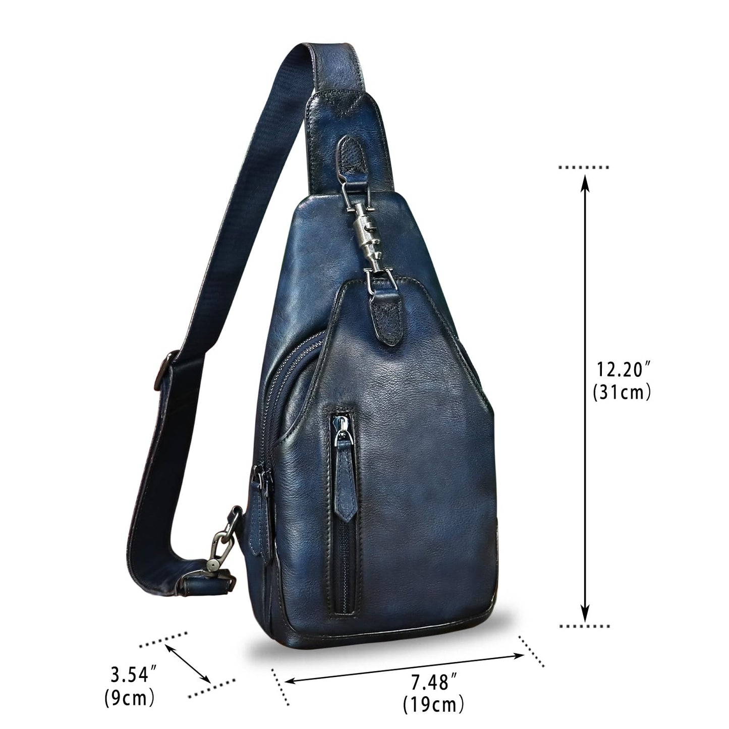 LRTO Genuine Leather Sling Bag for Men and Women Real Leather Shoulder Crossbody Bag Chest Bag Sling Backpack Purse (Blue)