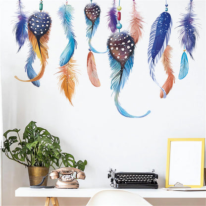 Hanging Dream Feather Wall Stickers, sacinora Plume Wall Decals Removable Vinyl Peel and Stick for Living Room Bedroom Children's Room Sofa TV Background Art Decorations