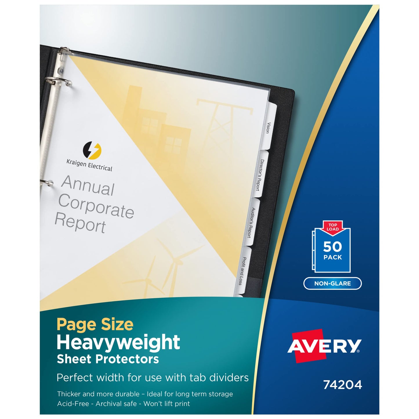 Avery Non-Glare Page-Size Sheet Protectors, Polypropylene, Pre-Punched for Use with Tab Dividers, Top Load, 50 Document Protectors (74204)
