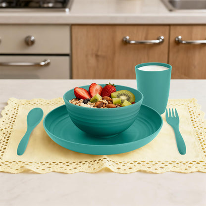 Wheat Straw Dinnerware Set 40-Piece Service for 8 Unbreakable Dishes Set Plates and Bowls Sets Drinking Glasses Microwave Safe Dish Set Lightweight Dinnerware Set for Home & Kitchen - Yellow