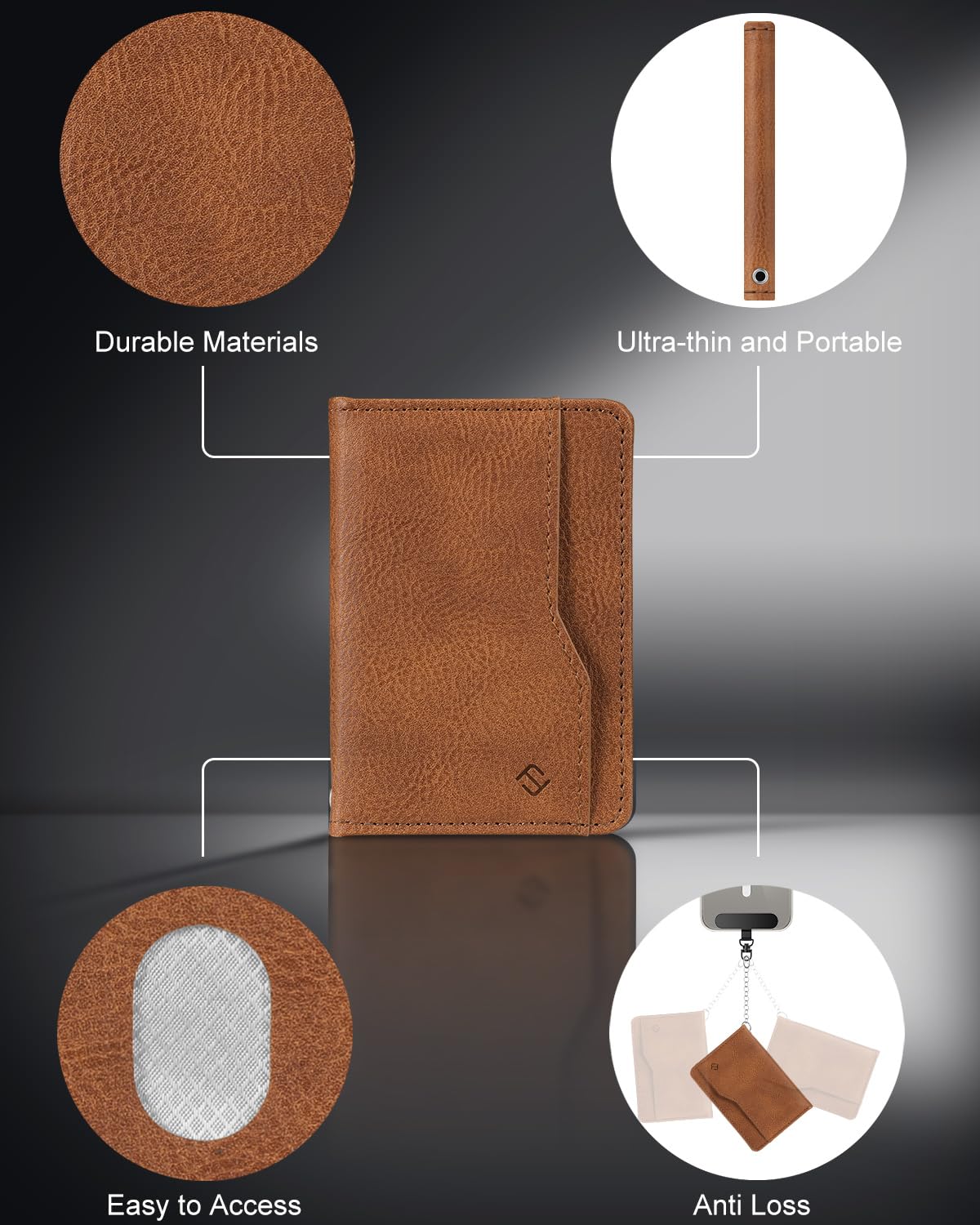 FINPAC for MagSafe Wallet, Stronger Magnetic RFID Blocking Minimalist Phone Wallet for iPhone, Galaxy, Pixel, MagSafe Compatible Card Case, Detachable Bifold for Men & Women, Brown