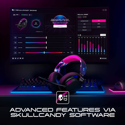 Skullcandy SLYR Pro Multi-Platform Over-Ear Wired Gaming Headset, Enhanced Sound Perception, AI Microphone, Works with Xbox Playstation and PC - Blue