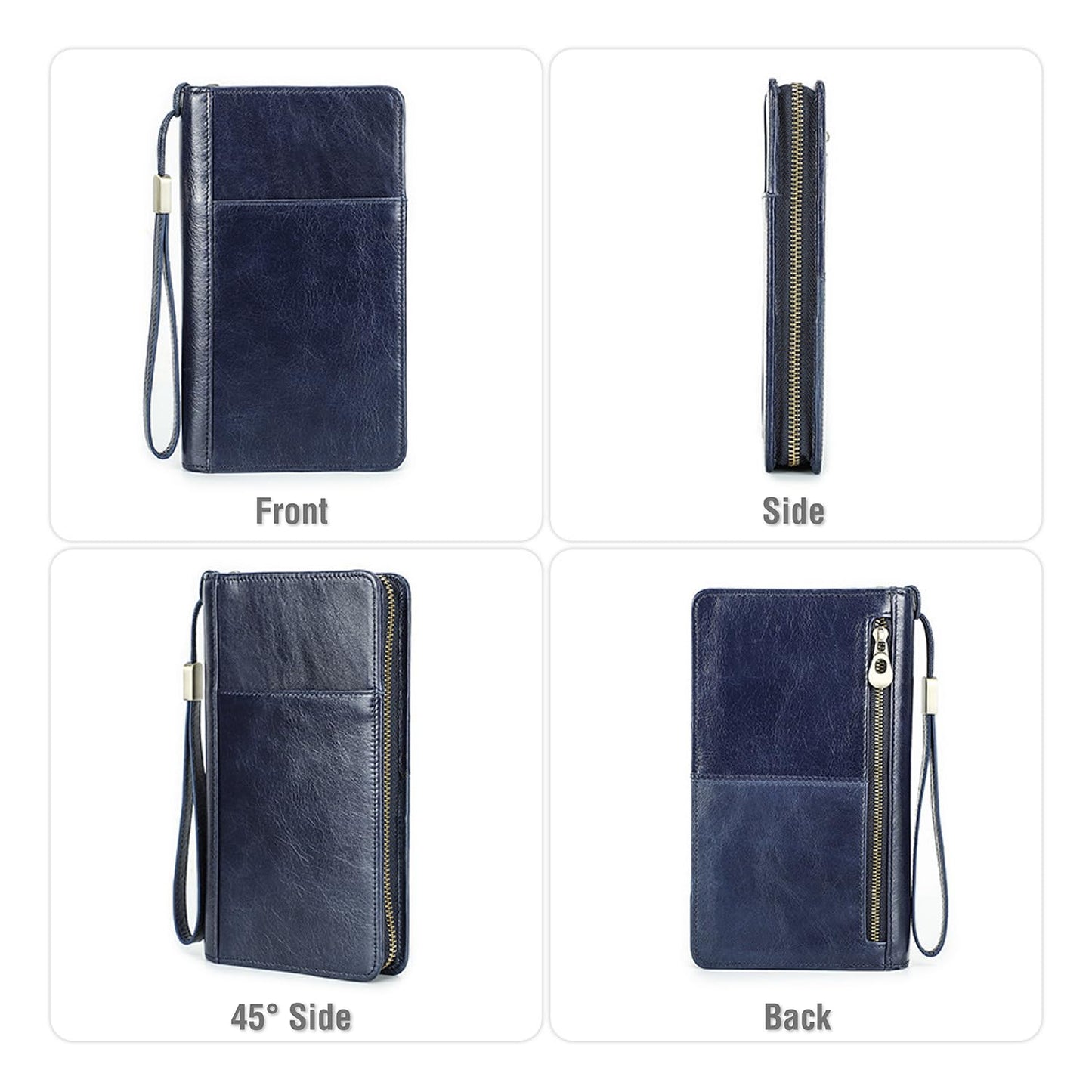 CataPurus Top Grain Leather Travel Passport Wallet Holder for Man & Woman, Handmade with Three-Layer for 4 Passports & Multi Cards, RFID Blocking Large Capacity for Cards/Passports/Tickets, Blue