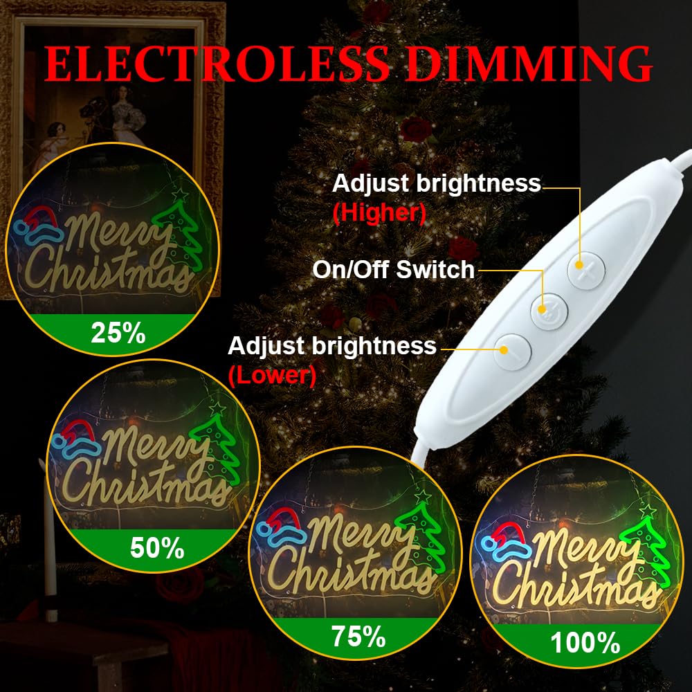 Merry Christmas Neon Sign Dimmable Led Neon Lights for Wall Decor USB Powered Christmas Decoration Xmas Light Up Sign for Party Home Window Bar Porch Front Door Holiday Gifts
