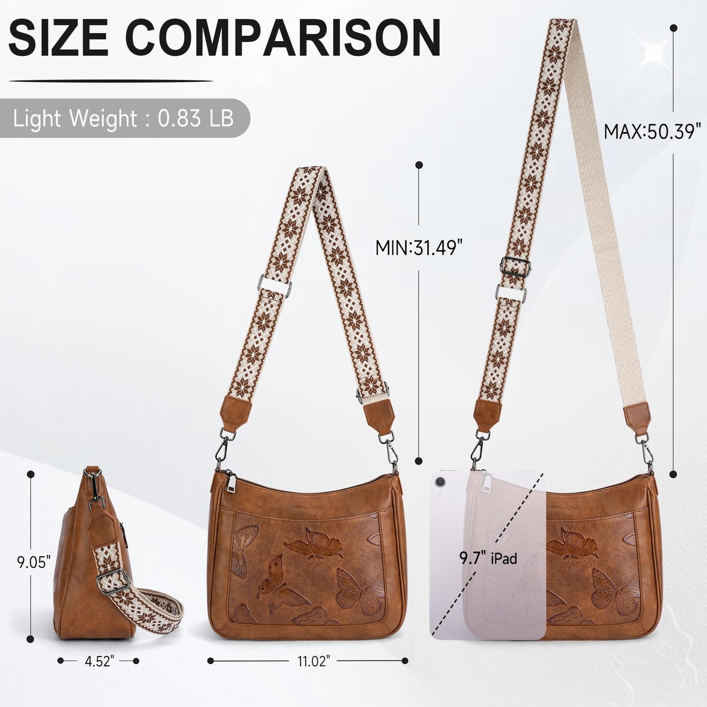 KITEVIUN Crossbody Bags for Women Trendy, Vegan Leather Medium Butterfly Hobo Purse, Women's Shoulder Handbags