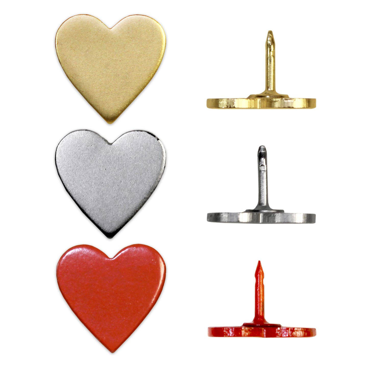 Big Silver Heart Push Pins - Large Silver Metal Heart Map Pins - for Cork Board, Maps, or Lapel Pin Use - Designed in USA - Set of 20
