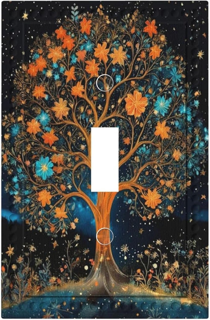 Magical Life Tree in Night Sky Light Switch Covers 1 Gang Single Toggle Wall Plate Decorative Switchcover Electrical Switchplate for Country Living Decor