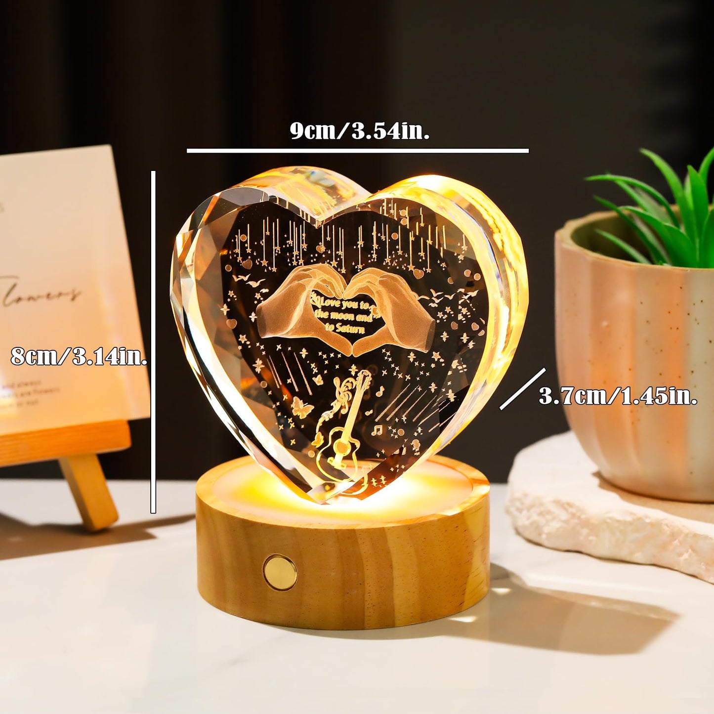 Arikyrist 3D Crystal Heart Engraved Love Finger Night Light Gifts for Music Lover Special Merch Concert Stuff Keepsakes for Women Fans Collectible Home Decor