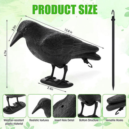Novabright 6 Pcs Realistic Crow Decoys-Life Sized Simulation Crow Statue, Hunting Bait Decoys, Black Crows Decoy Figuring with Feet Stake for Hunting Halloween Party Yard Garden Decoration