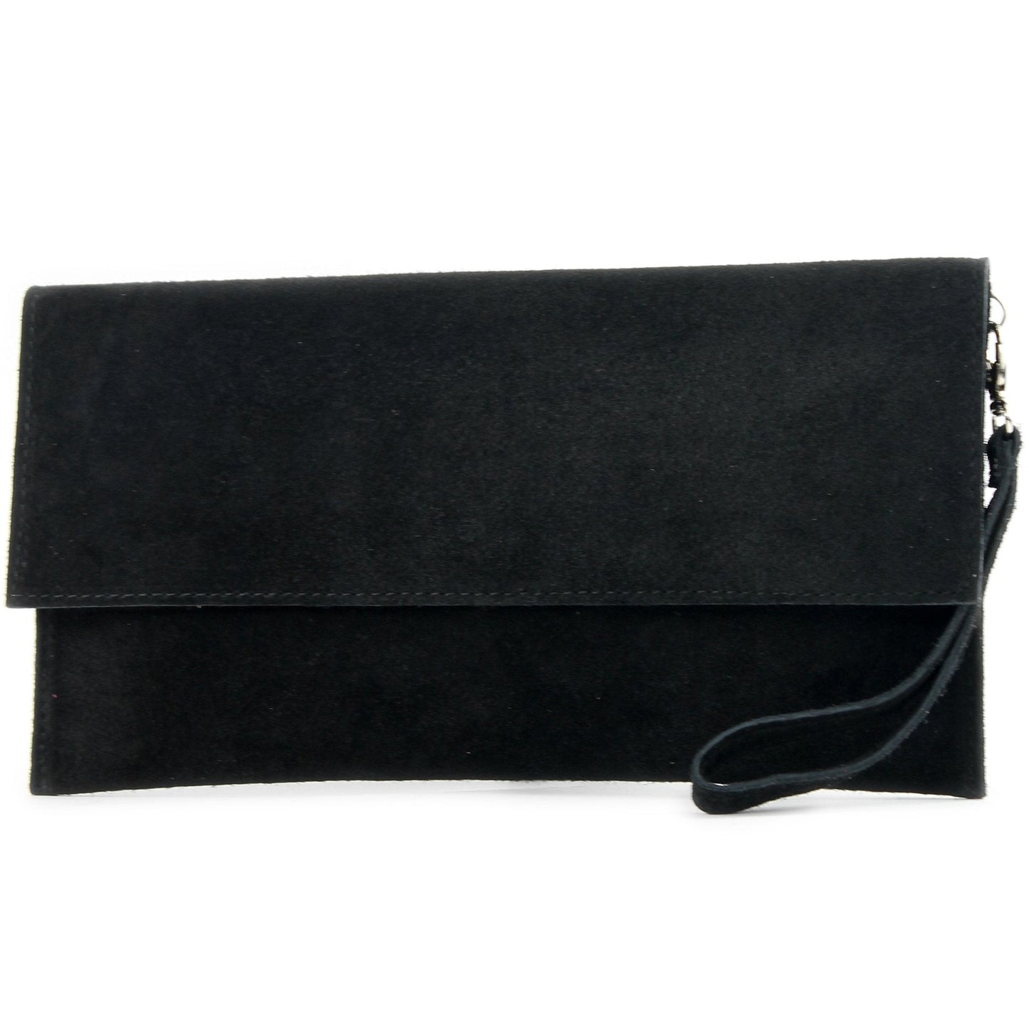 modamoda de - T151 - Italian clutch evening bag made of suede (Black)