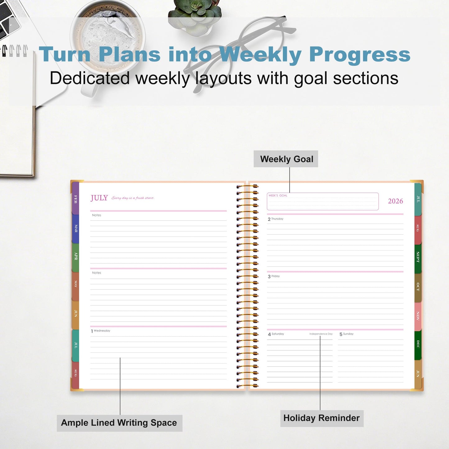 CAGIE Planner 2026-2027, 18 Month Weekly and Monthly Planner, Marble Design Calendar with Tabs, Jul 2026–Dec 2027, Large 8.5" x 11" A4 Hardcover Spiral Agenda Planner for Home, Work, School and Teacher (Blue）