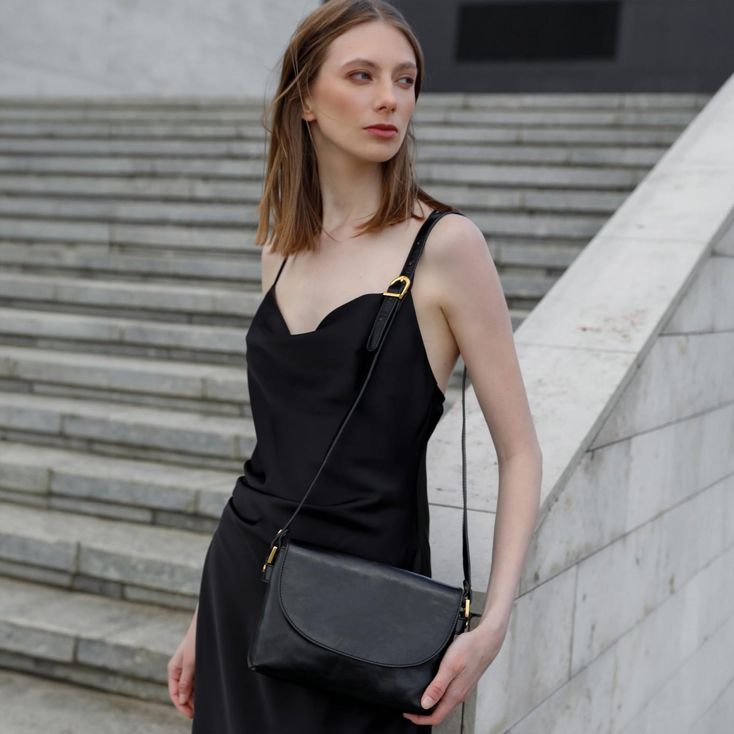 Time Resistance Leather Crossbody Bag for Women - Handbag, Shoulder Bag, Messenger Purse (Black) - Gift Box Included