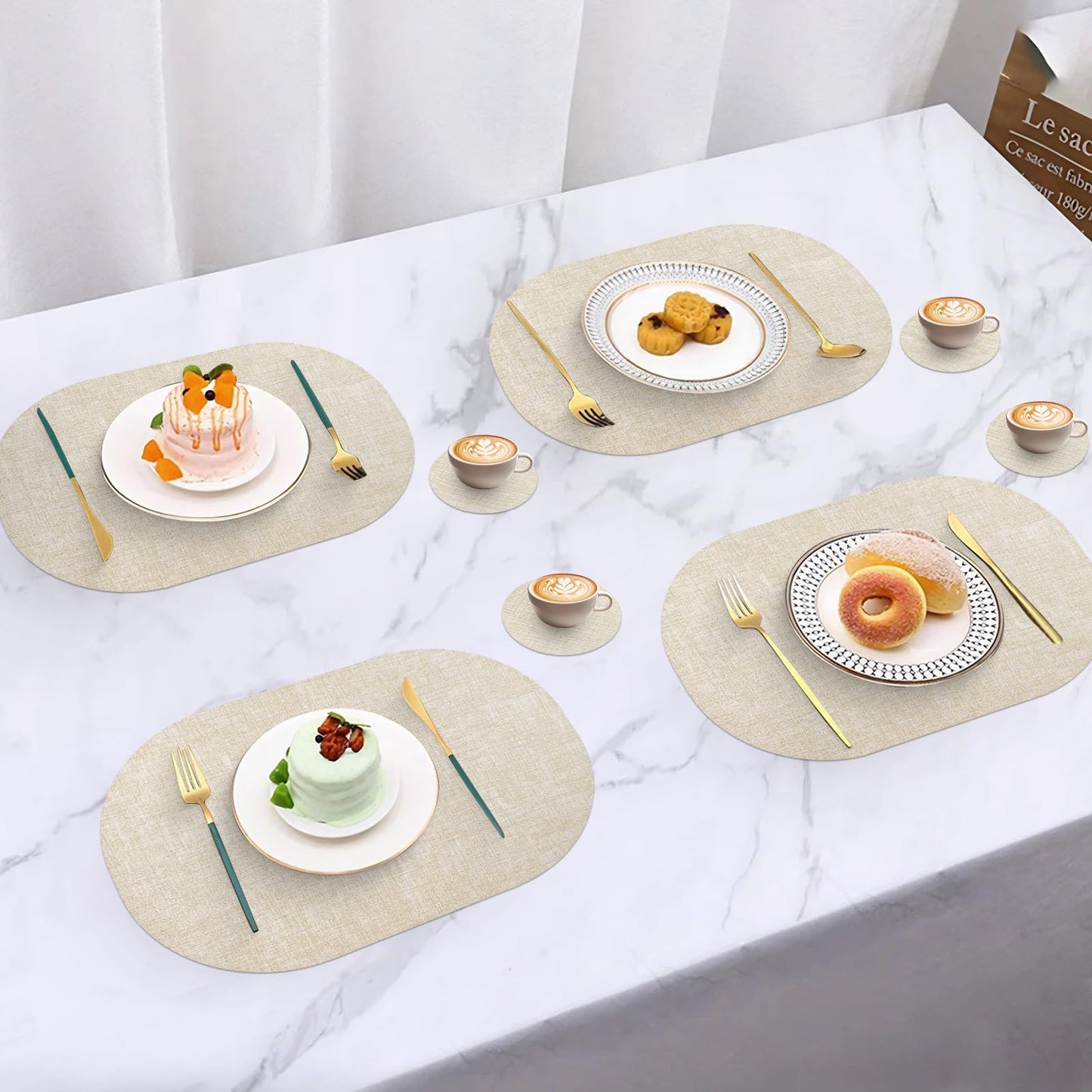 yuuzue Faux Leather Placemats Set of 6 with Matching Coasters, Heat Resistant PU Oval Placemats, Waterproof Wipeable Washable Place Mats, Non-Slip Table Placemats for Dining Table Kitchen Patio