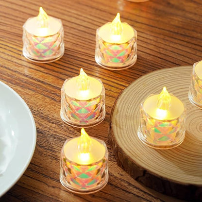 24 Pack Battery Operated LED Tea Light Candles Flameless Safe Simulated Fire Halloween/Christmas Party Decoration Wedding Table Lights Desktop Mood Lights