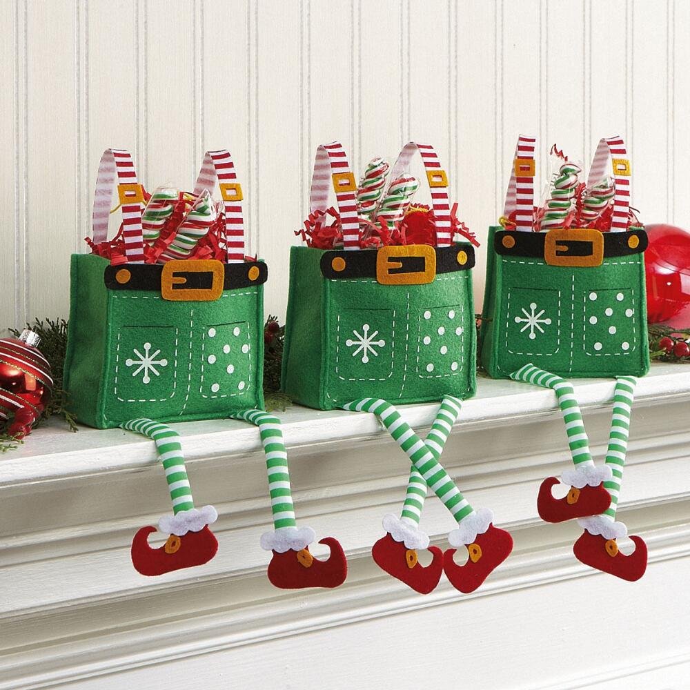 Current Elf Pants Small Christmas Treat Bags, Set of 6, 4" Tall Gift Bags for Children, Holiday Parties, Teachers, and Decorations