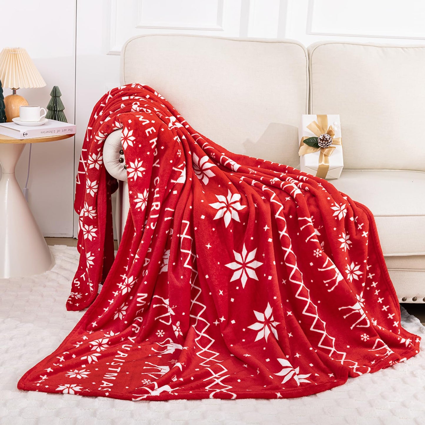Fleece Throw Blanket Super Soft Cozy Bed Throws 60" x 90", Lightweight Fuzzy Comfy Textured Flannel Blanket Warm Plush Christmas Decor Throw Blankets for Couch, Sofa, Bed