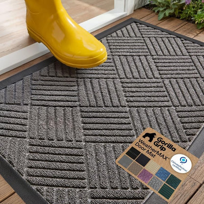Gorilla Grip Waterproof All-Season Doormat - Natural Rubber, Stain & Fade Resistant | 29x17 Gray Diamond