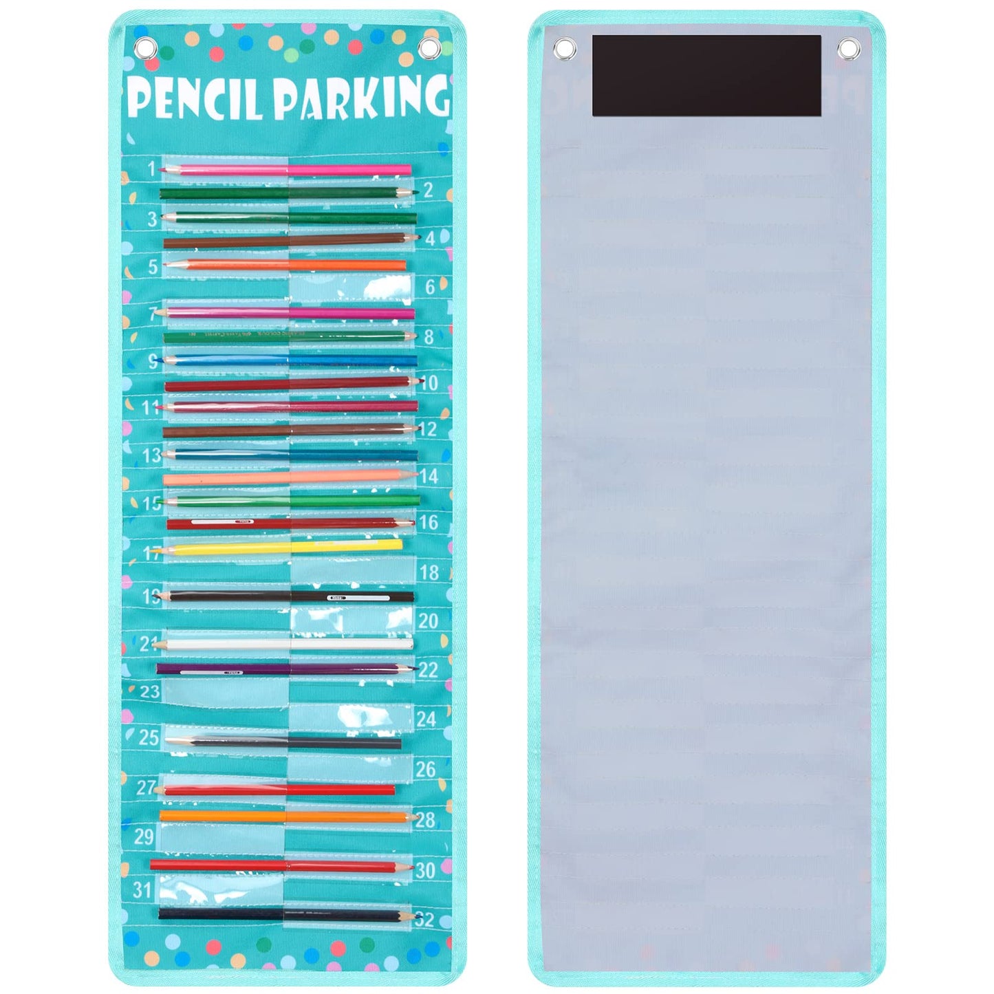 Sabary Pencil Parking Pocket Chart Pencil Dispenser Organizer Holder Nylon Fabric with Grommets and Magnetic Strip for Kids Teachers Classroom School Storage Supplies(Bright)