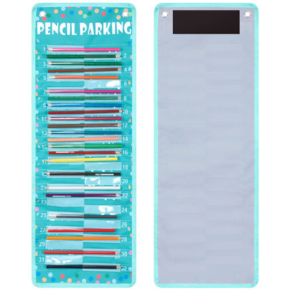 Sabary Pencil Parking Pocket Chart Pencil Dispenser Organizer Holder Nylon Fabric with Grommets and Magnetic Strip for Kids Teachers Classroom School Storage Supplies(Bright)