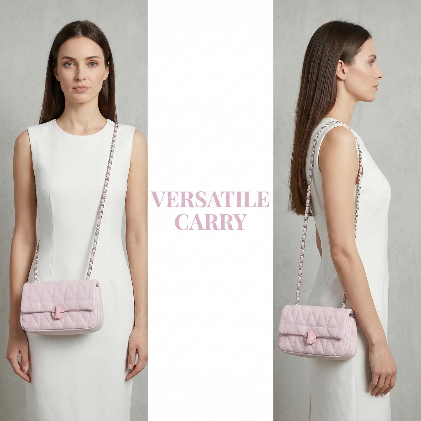 Perphy Quilted Shoulder Bag for Women Medium Flap Crossbody Handbag with Chain Strap 7.5 * 2.8 * 3.9 inches Pink