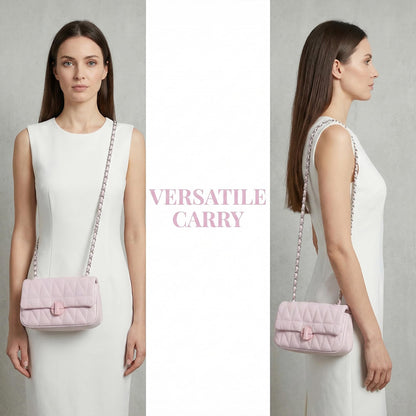 Perphy Quilted Shoulder Bag for Women Medium Flap Crossbody Handbag with Chain Strap 7.5 * 2.8 * 3.9 inches Pink