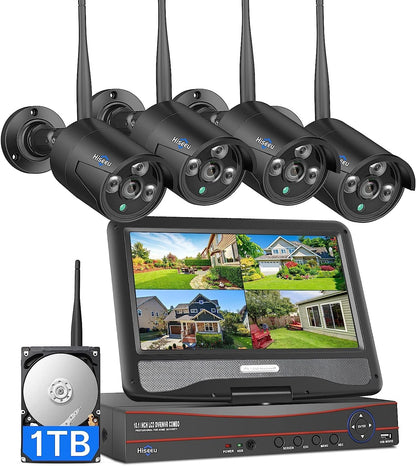 Hiseeu Wireless Pro WiFi Security Camera System, 16CH 4K NVR Kit, Plug-in Powered 12Pcs 5MP CCTV Home Security Camera System for Indoor/Outdoor, Night Vision, Waterproof, Motion Detection, 3TB HDD