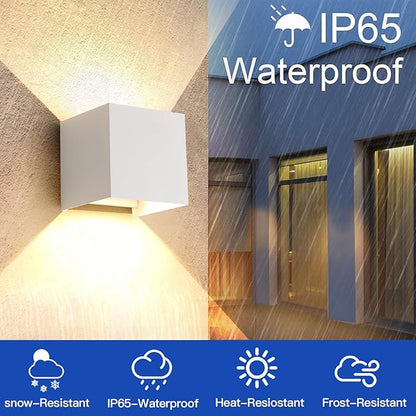 White Wall Sconces Set of Two,3 Color Temperatures Hardwired Up and Down Outdoor Lights,15W Indoor Wall Sconce,4.33 Inch Exterior/Interior Wall Lights for Living Room Bedroom Hallway Porch Yard 2 Pack