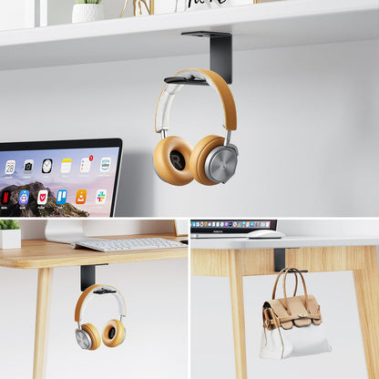 Yocice Headphone Stand Hanger,Headset Holder Mount,Aluminum Hook with Strong Adhesive Tape for Headphones (H02-Black-1PCS)