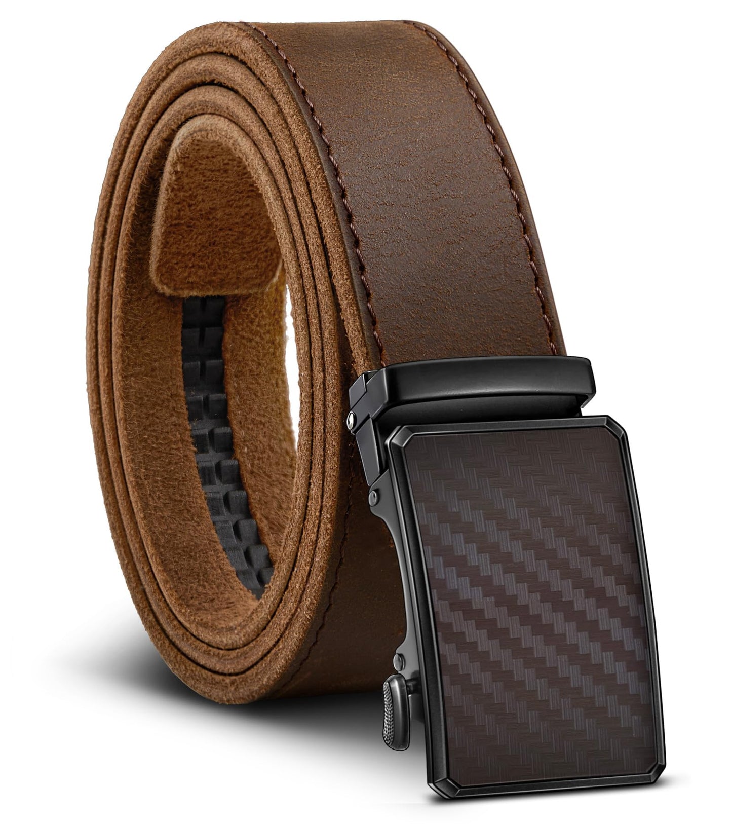 BULLIANT Men Ratchet Belt,Full Grain Leather Adjustable Belt Gift For Men Dress Casual Jeans-Cut For Fit(Pecan Pie,32"-38" Waist Adjustable)