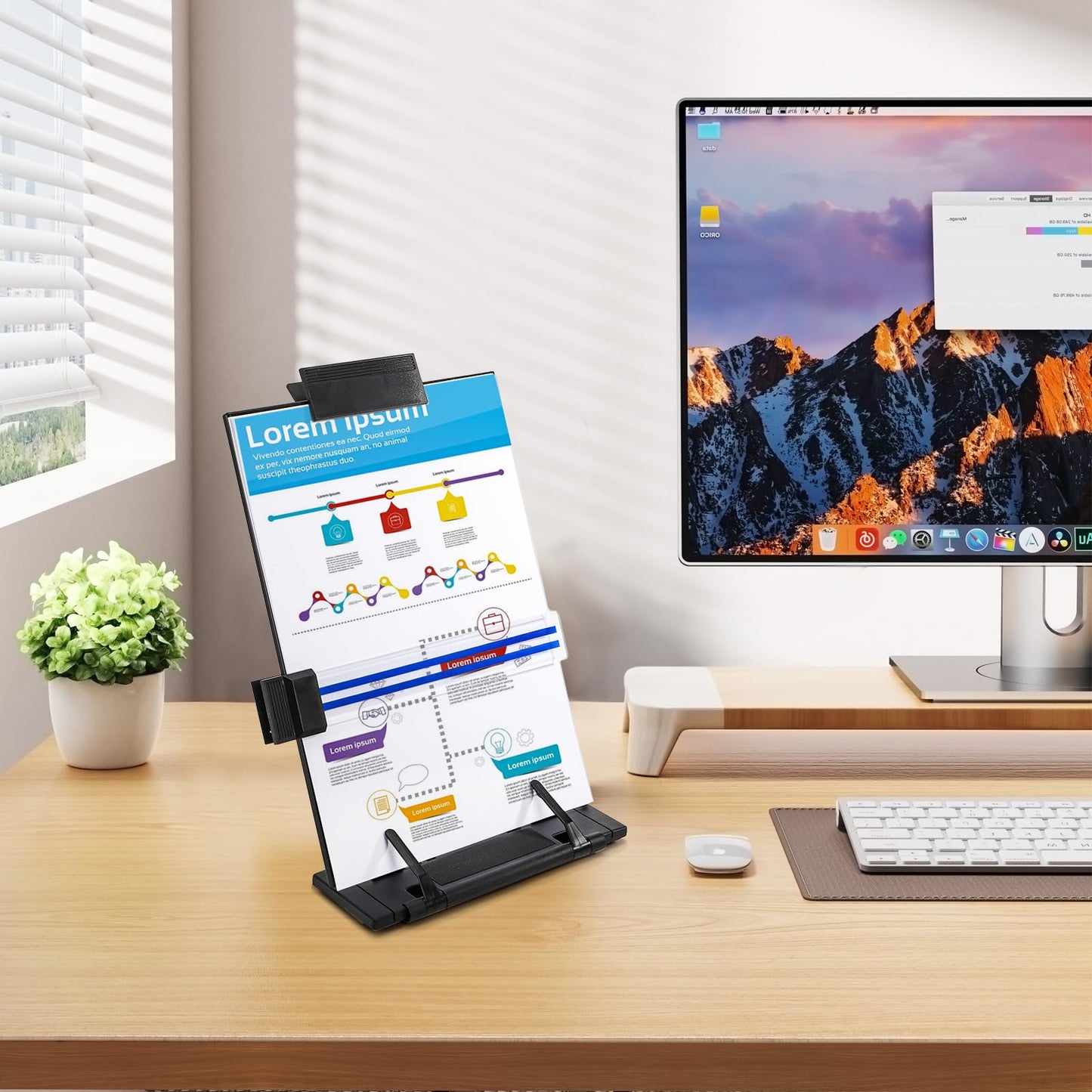 Lawei 2 Pack Desktop Document Holder with Adjustable Clip and Line Guide, Portable Document Book Holder - Copy Holder for Letter, Legal A4 Documents, Up to 150 Sheets, Black