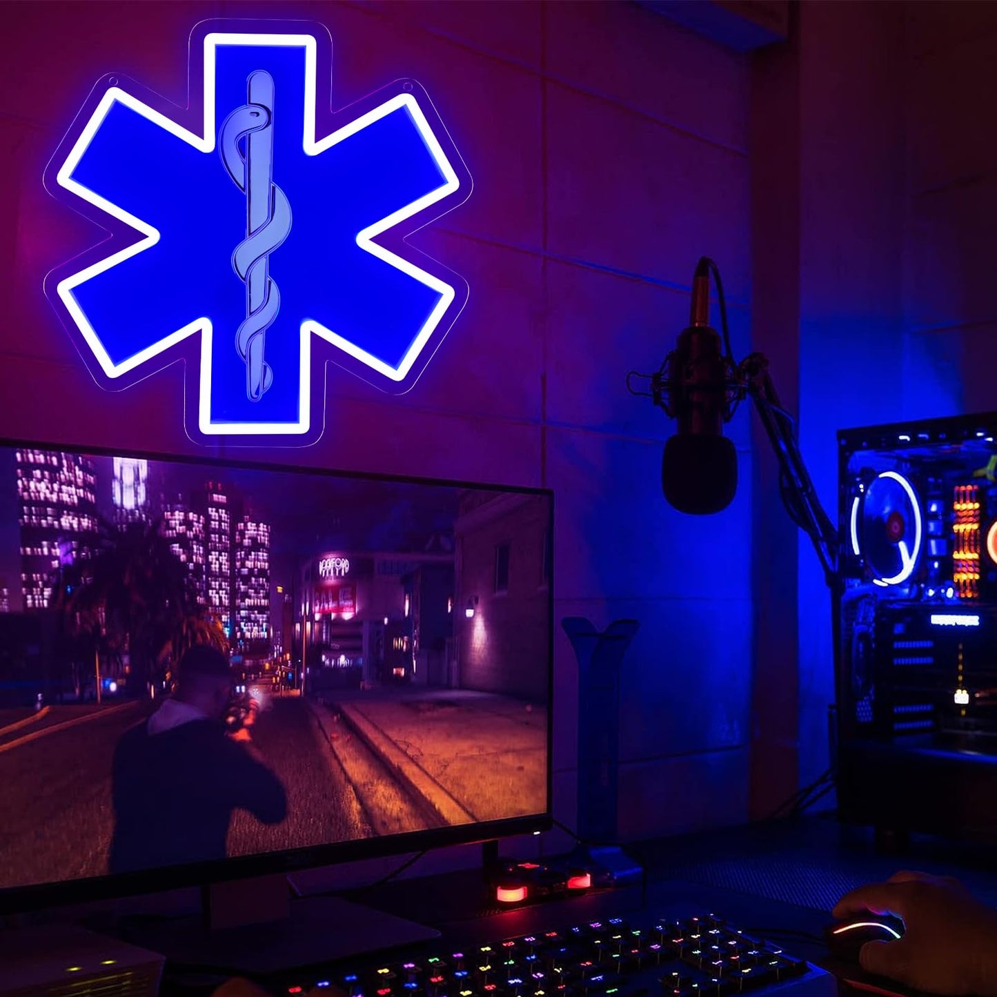 TOPQUALI Star of Life LED Neon Sign, 12 x 12 Inches, Pink, USB Powered Wall Decor for EMT Paramedic, Garage, Game Room, Bedroom, Man Cave