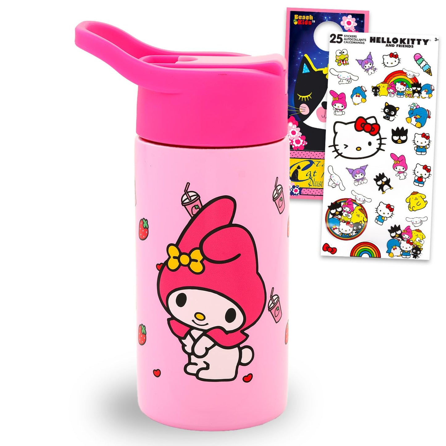 My Melody Stainless Steel Water Bottle for Girls - Bundle with 14 Oz My Melody Drinking Cup For Home, School, and Sports, Plus Sticker, More | Sanrio Water Bottle with Straw