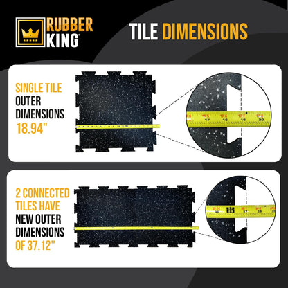 Rubber King 10 Piece Interlocking Tiles 19" x 19" x 6mm - 100% Recycled Rubber Gym Floor Tiles, Exercise Mat for Home Gym, Anti-Slip Low-Odor Interlocking Puzzle Floor Tiles - 23.5sq ft - Blue/Grey