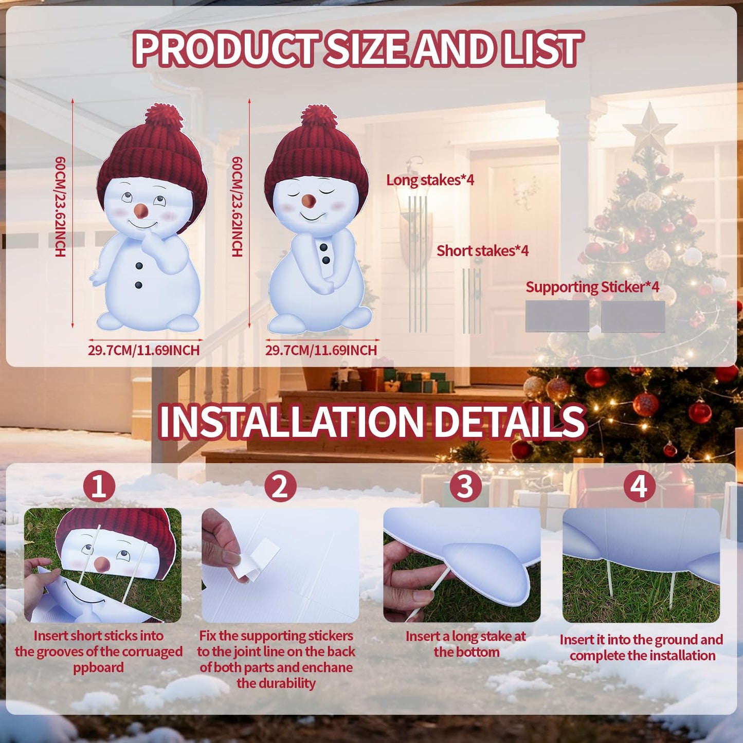 Jo.Devivre Christmas Decorations Outdoor, 2pcs Cute Snowman Yard Stakes, Large Snowman Garden Decorative Stakes for Christmas Decor, Yard Signs for Garden, Home, Lawn,Patio&Planter