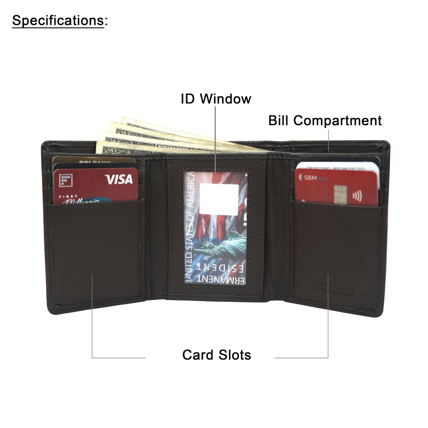 VANSI Genuine Leather Modern TriFold Design Wallet and Card Holder for Men (BROWN)