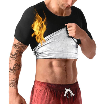 Nano Hertz Sauna Sweat Suit Weight Loss Shapewear Top Shirt Waist Vest Trainer Workout Body Shaper Sweatsuit Exercise Fitness Gym Short Sleeves Men Guys