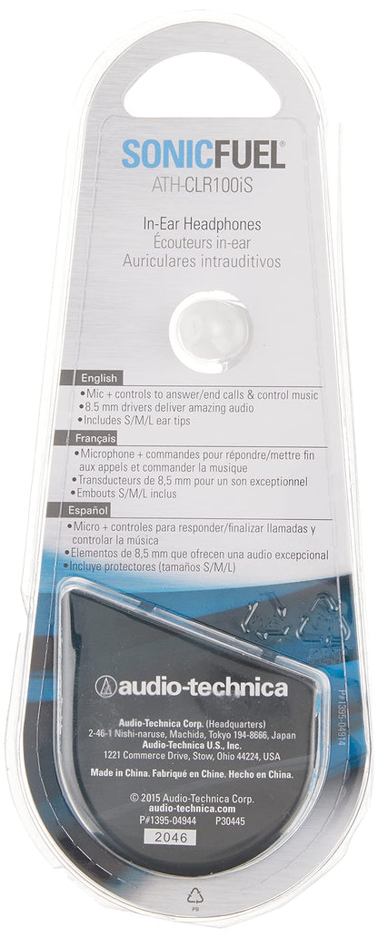 Audio-Technica ATH-CLR100iSWH SonicFuel In-Ear Headphones with In-Line Mic & Control, White
