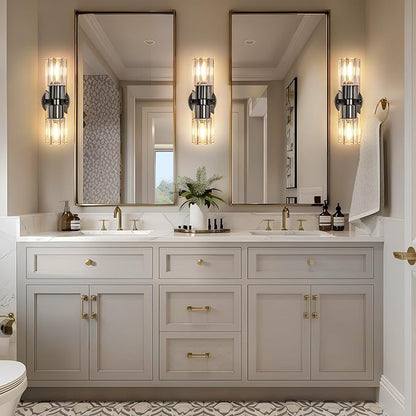 Crystal Wall Sconces Set of Two, 13'' Modern Brass Sconces Lighting with K9 Crystal Lampshade, Indoor Large Brass Wall Light Fixtures for Living Room Bathroom Hallway Stairs Bedroom