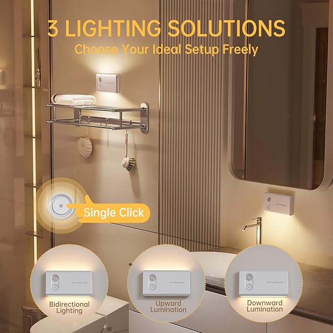 Motion Sensor Stair Night Lights Indoor, Rechargeable Closet Light with Adjustable Brightness and Direction, 3 Pack Wireless LED Light for Basement, Hallway, Bedroom, and Under Cabinet Lighting