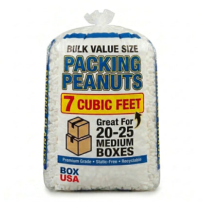 BOX USA 7NUTSW 7 Cubic Feet Loose Fill Packing Peanuts, White