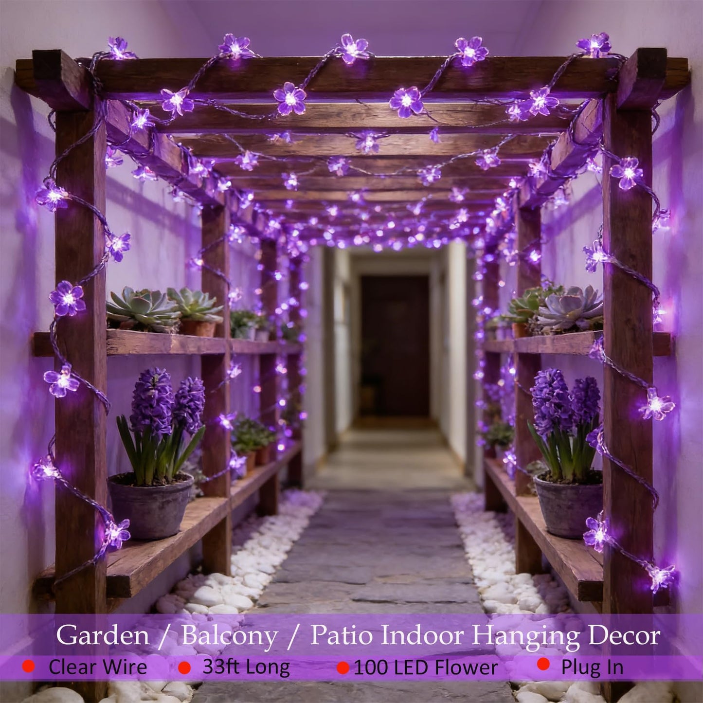 Decorative Connectable 33ft Purple Flower String Lights with 100 LEDs, Memory Function & 8 Modes. Perfect for Bedroom, Christmas, Weddings, Valentine's & Garden Indoor Outdoor Hanging Decorations