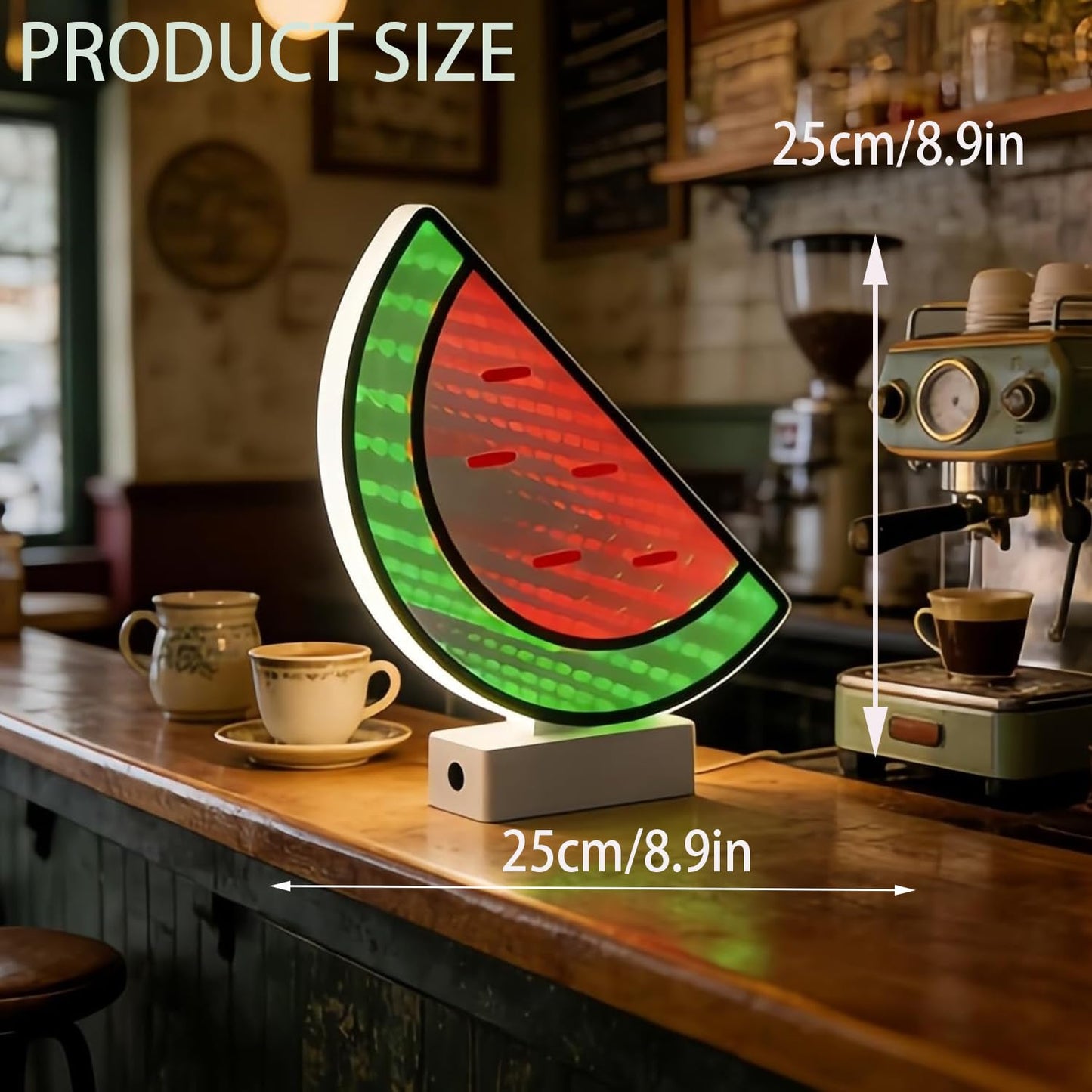 Xusdamyj Infinity Mirror Tunnel Watermelon Neon Sign，Summer Neon Signs Fruit Themed Neons LED ，3D Tunnel Lamp Desktop Lamp for Party Home Decor (Watermelon)