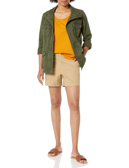 Amazon Essentials Women's Mid-Rise Slim-Fit 5 Inch Inseam Khaki Short (Available in Straight and Curvy Fits), Khaki Brown, 8
