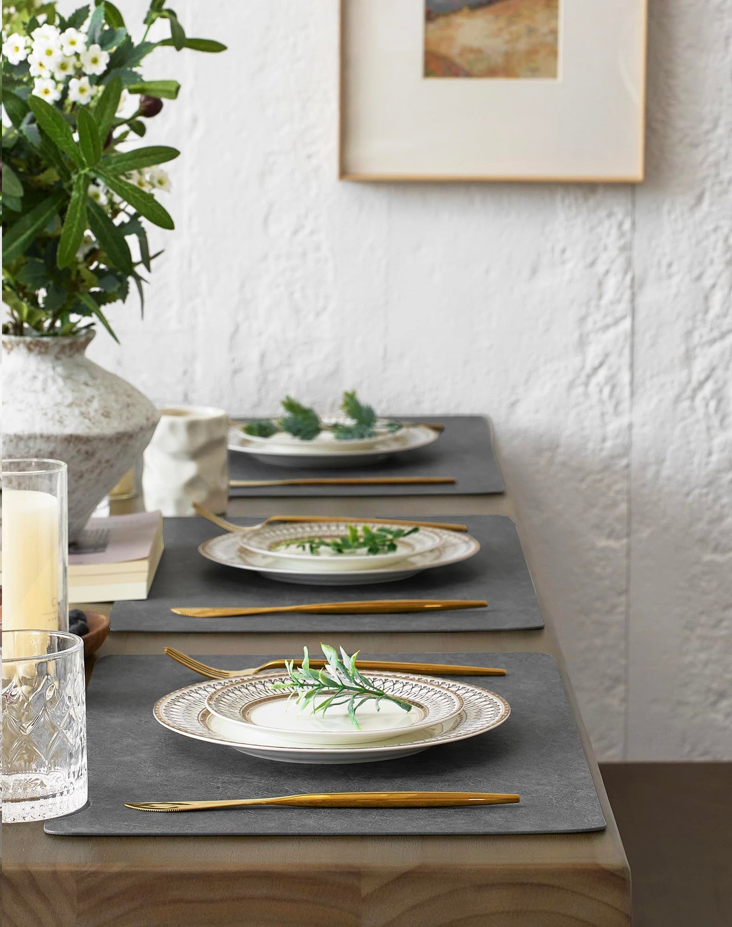 Leetaltree Reversible Faux Leather Placemats Set of 8, 12x17 Inch - Heat Resistant, Waterproof, Non-Slip Table Mats for Dining Kitchen, Hotel-Quality, Mist Grey