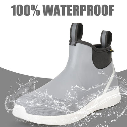 Kalkal Men's Deck Boots, Waterproof Fishing Boots, Rubber Ankle Rain Boots With High Traction (Size 6-13)