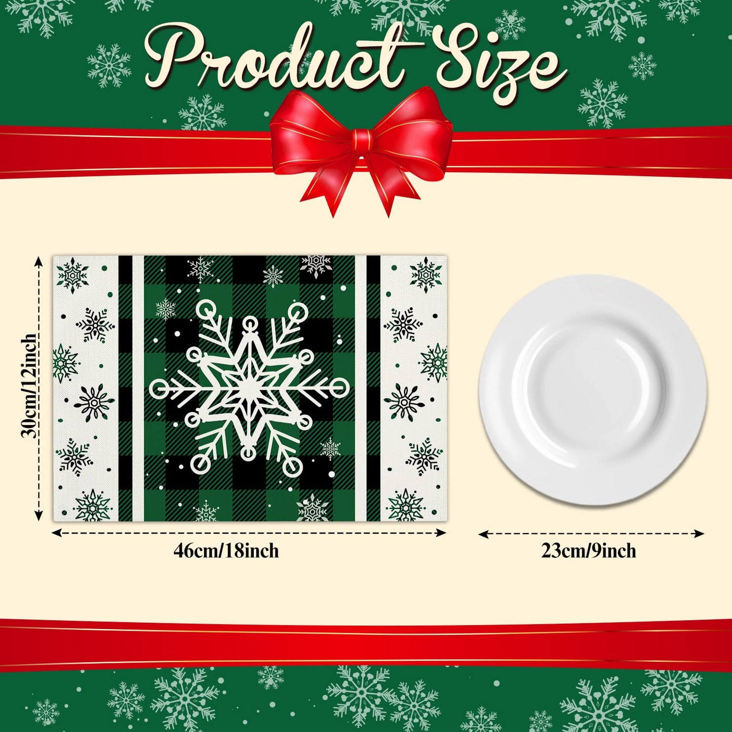 Green Christmas Snowflakes Placemats Set of 4 Winter Gifts for Christmas Women Rustic Holiday Placemats Decor for Xmas Party Outdoor Home Kitchen Dining Recyclable Table Mats 12x18 inch - DH721