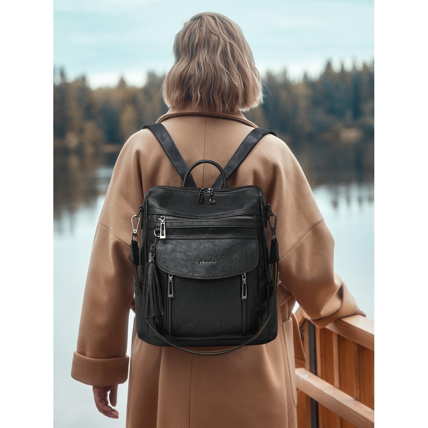 Shrrie Backpack Purse for Women Fashion Leather Backpack Purse Designer Travel Backpack Convertible Shoulder Bag with Wristlet