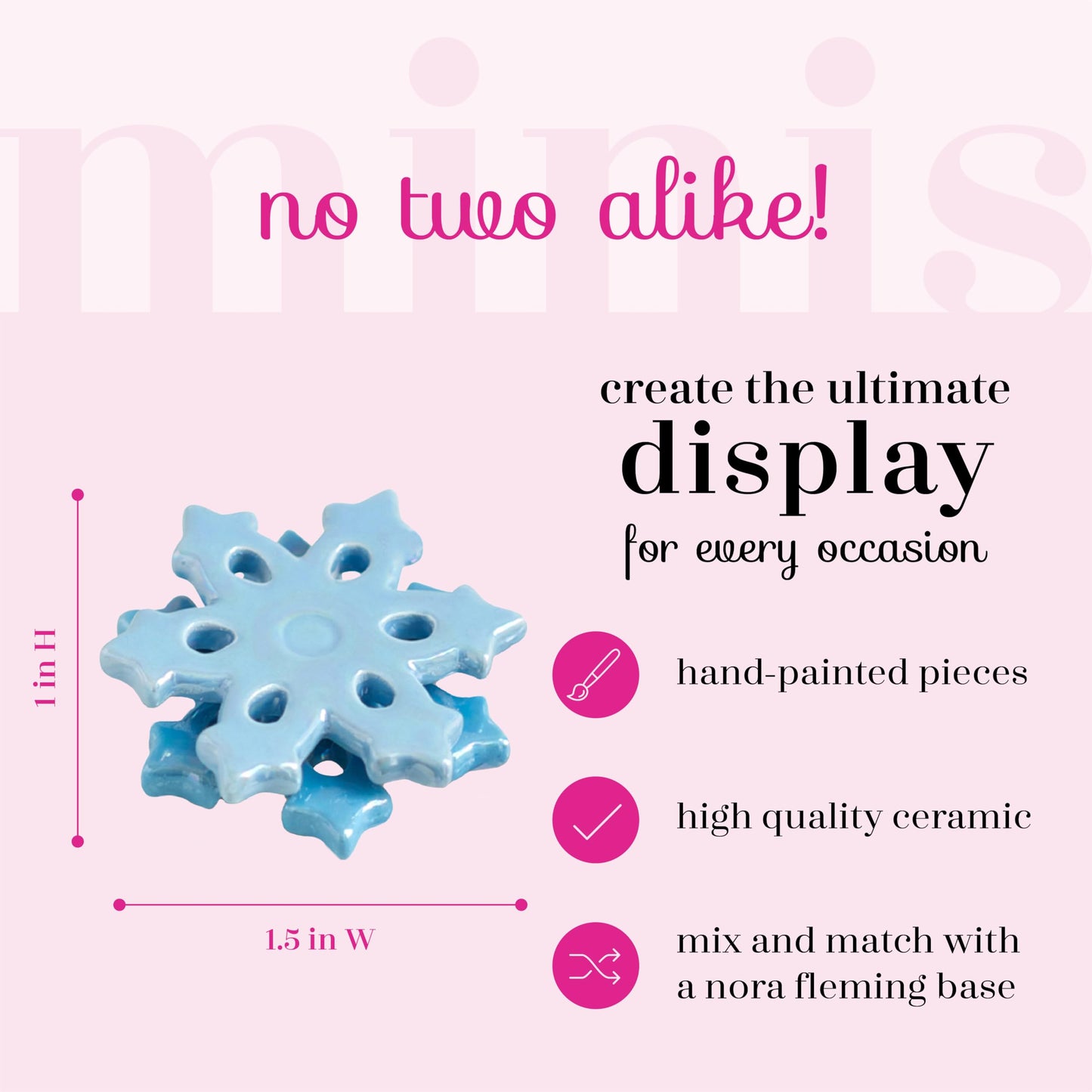 Nora Fleming No Two Alike (Blue Snowflake) - Hand-Painted Ceramic Christmas Decor - Winter Minis for The Home and Office