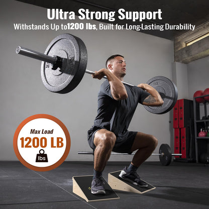 Sportneer Squat Wedge - Squat Wedge Block 1200 LBS - 15°/ 20° Slant Board for Squats Wooden Heel Elevated Board for Squats Weightliting Home Gym Squat Wedge Non-Slip (Black, 20°)